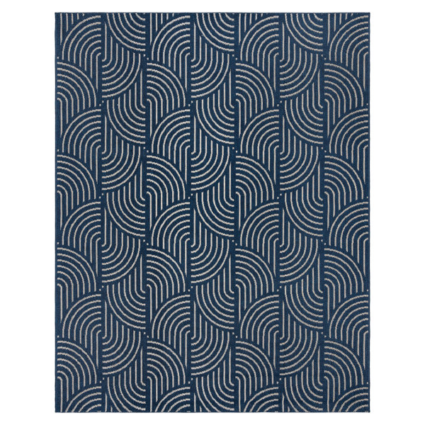 Gertmenian Ravenna Mika Modern Casual Geometric Tile Waves Navy Blue
